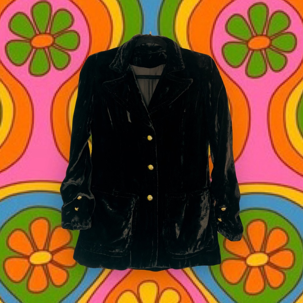 Vintage black mod velvet jacket Carnaby street style swinging 60s handmade